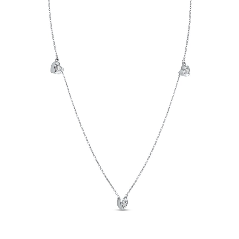 Main Image 2 of Diamond Heart Stations Necklace 1/10 ct tw Sterling Silver 18&quot;