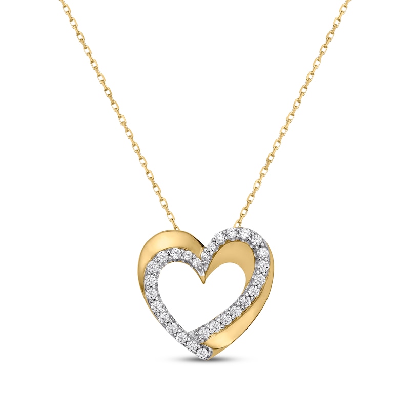 Main Image 1 of Diamond Offset Curved Heart Necklace 1/4 ct tw 10K Yellow Gold 18&quot;