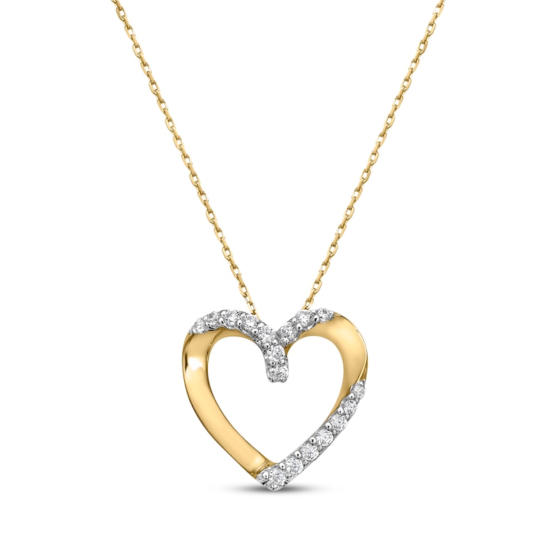 Main Image 1 of Diamond Twist Heart Outline Necklace 1/4 ct tw 10K Yellow Gold 18&quot;