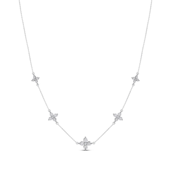 Diamond Quatrefoil Station Necklace 1-1/2 ct tw 10K White Gold 18"