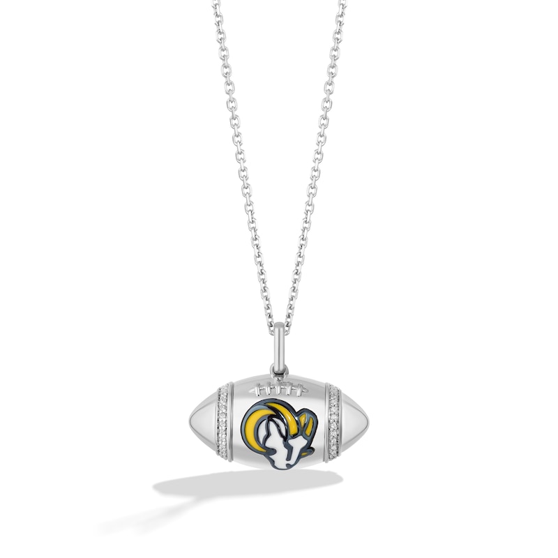 Main Image 1 of True Fans Los Angeles Rams Diamond Accent Football Necklace in Sterling Silver