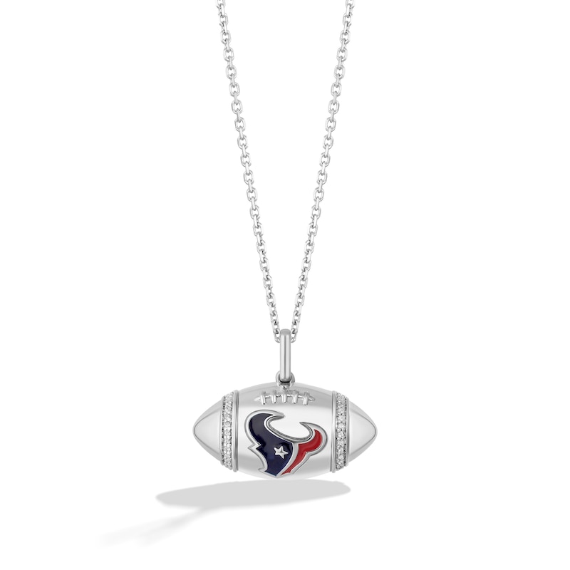 Main Image 1 of True Fans Houston Texans Diamond Accent Football Necklace in Sterling Silver