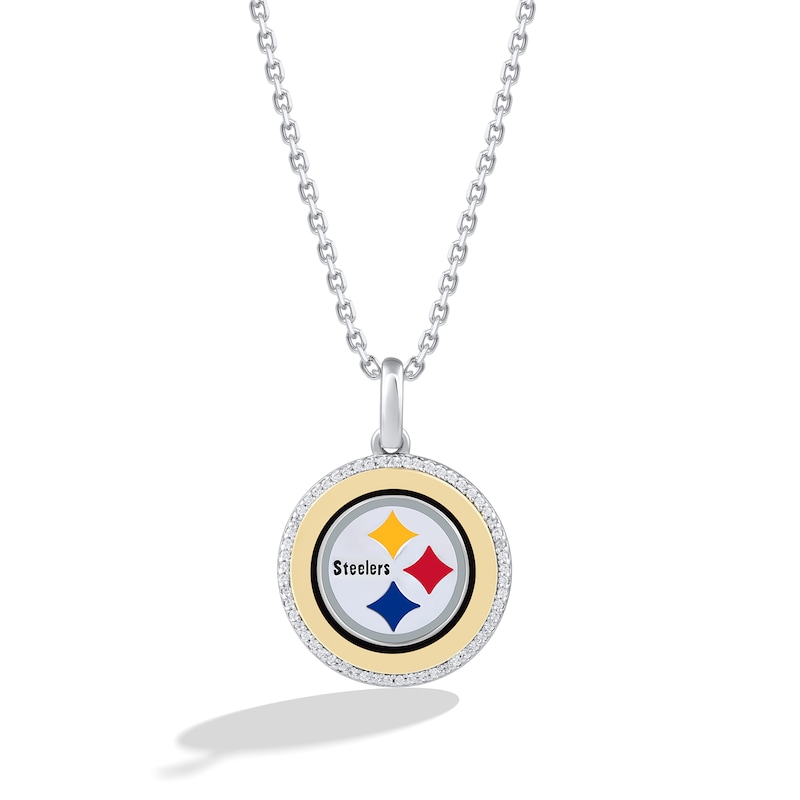 True Fans Pittsburgh Steelers 1/10 CT. T.W. Diamond Enamel Disc Necklace in Sterling Silver and 10K Yellow Gold