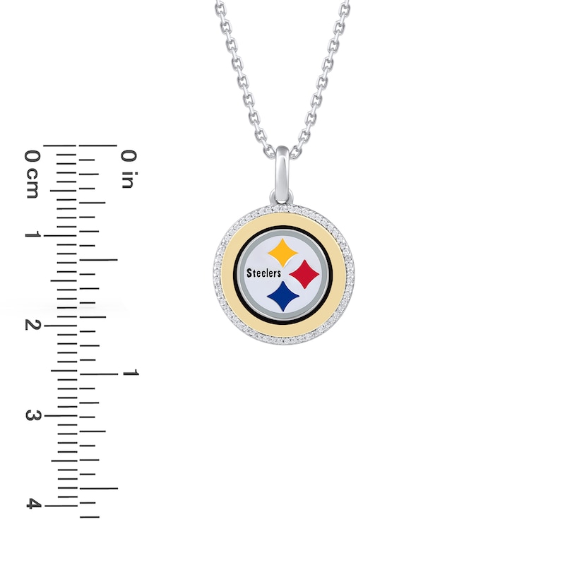 True Fans Pittsburgh Steelers 1/10 CT. T.W. Diamond Enamel Disc Necklace in Sterling Silver and 10K Yellow Gold