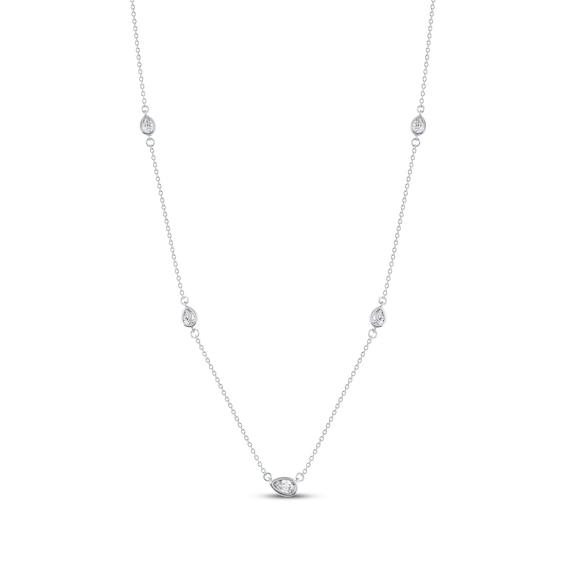 Pear-Shaped Diamond Station Necklace 1/3 ct tw 10K White Gold 18"