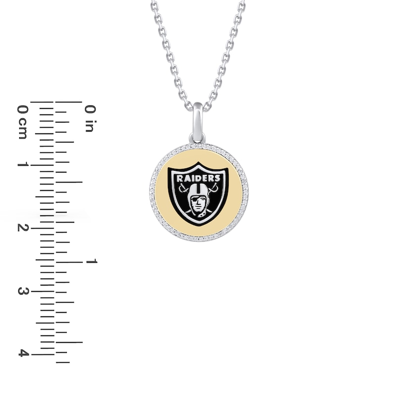 True Fans Las Vegas Raiders 1/10 CT. T.W. Diamond Enamel Disc Necklace in Sterling Silver and 10K Yellow Gold