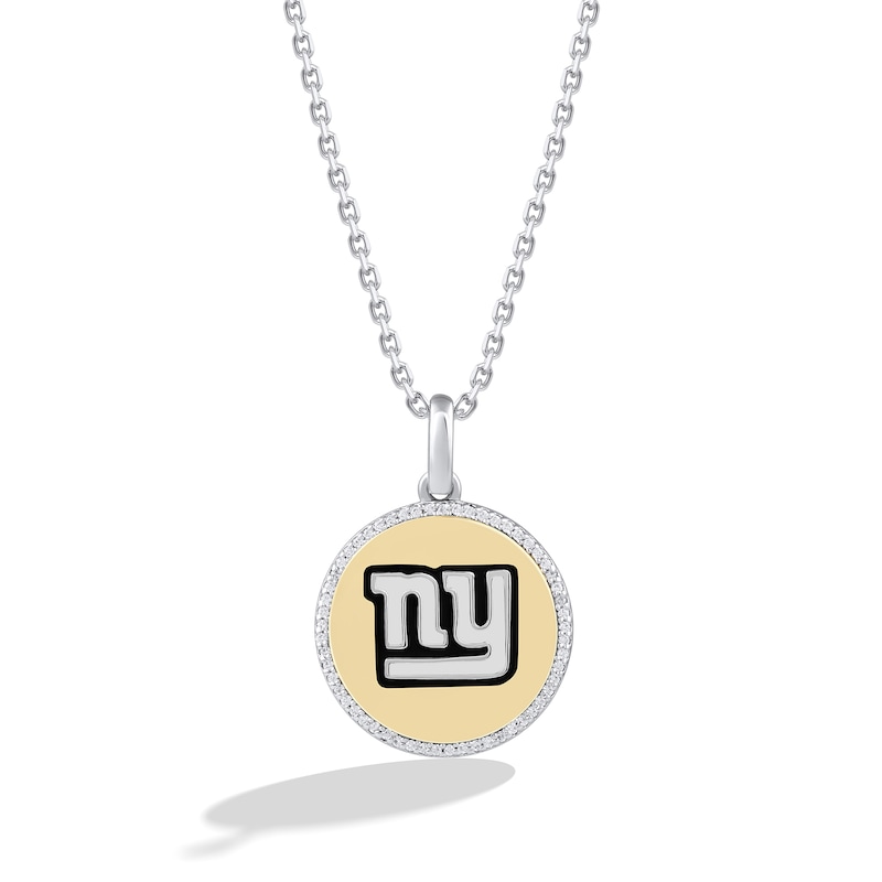 True Fans New York Giants 1/10 CT. T.W. Diamond Enamel Disc Necklace in Sterling Silver and 10K Yellow Gold