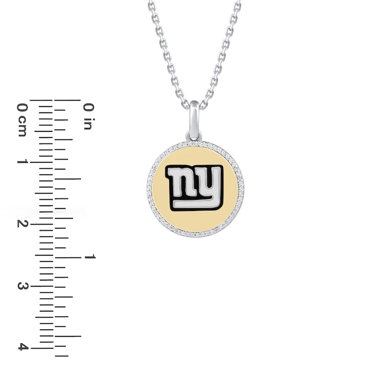 True Fans New York Giants 1/10 CT. T.W. Diamond Enamel Disc Necklace in Sterling Silver and 10K Yellow Gold