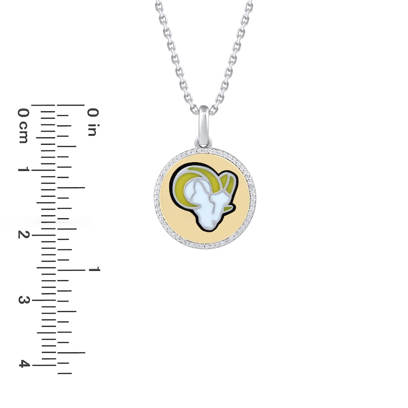 True Fans Los Angeles Rams 1/10 CT. T.W. Diamond Enamel Disc Necklace in Sterling Silver and 10K Yellow Gold