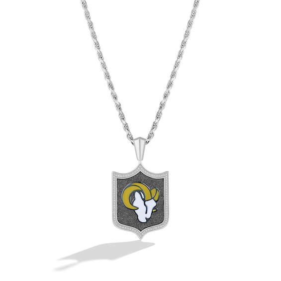 True Fans Los Angeles Rams 1/5 CT. T.W. Diamond and Enamel Reversible Shield Necklace in Sterling Silver