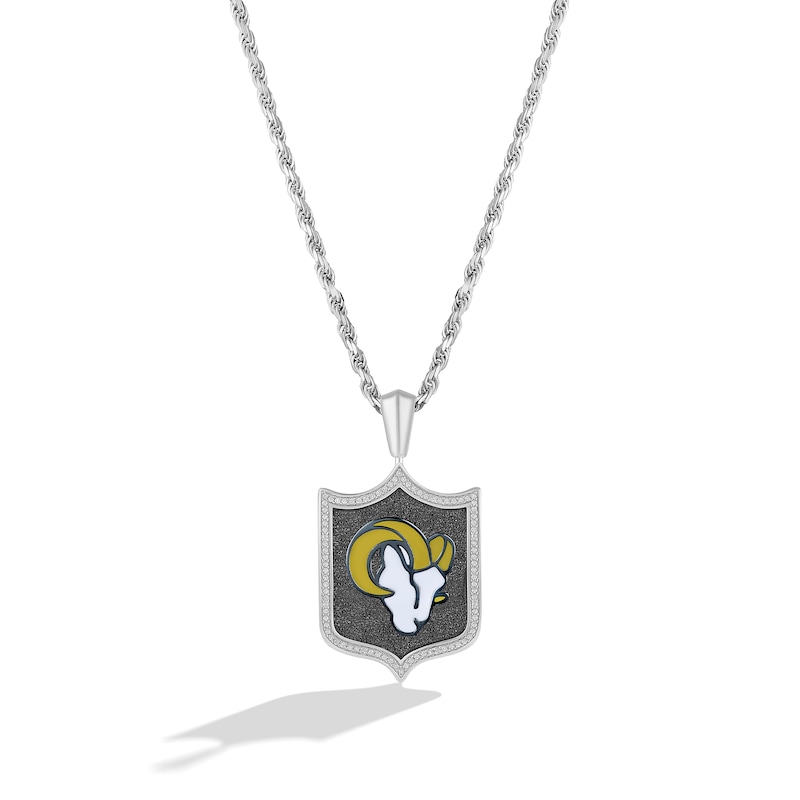 Main Image 1 of True Fans Los Angeles Rams 1/5 CT. T.W. Diamond and Enamel Reversible Shield Necklace in Sterling Silver