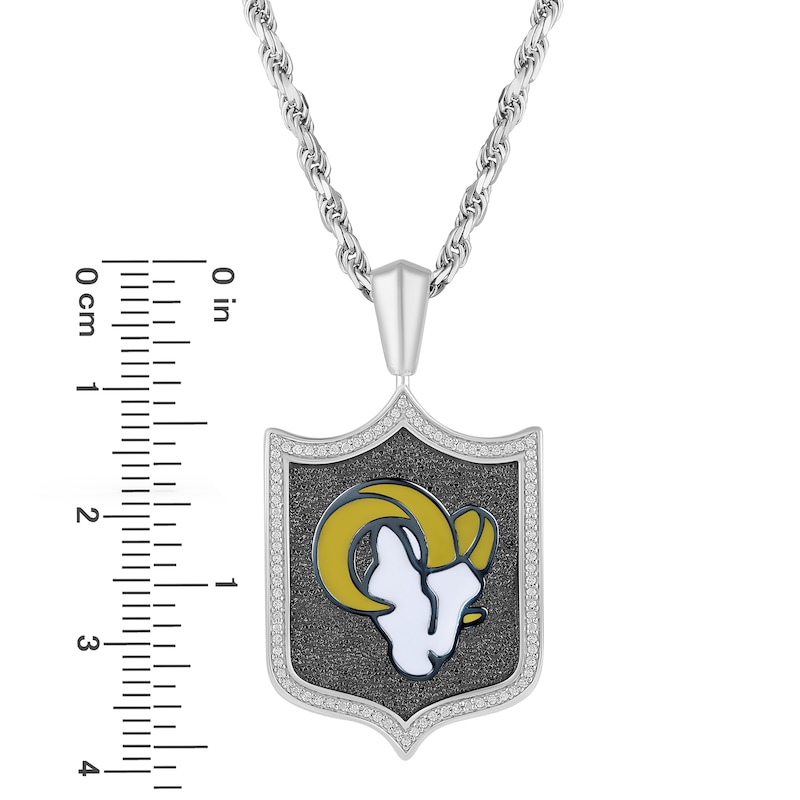 Main Image 3 of True Fans Los Angeles Rams 1/5 CT. T.W. Diamond and Enamel Reversible Shield Necklace in Sterling Silver