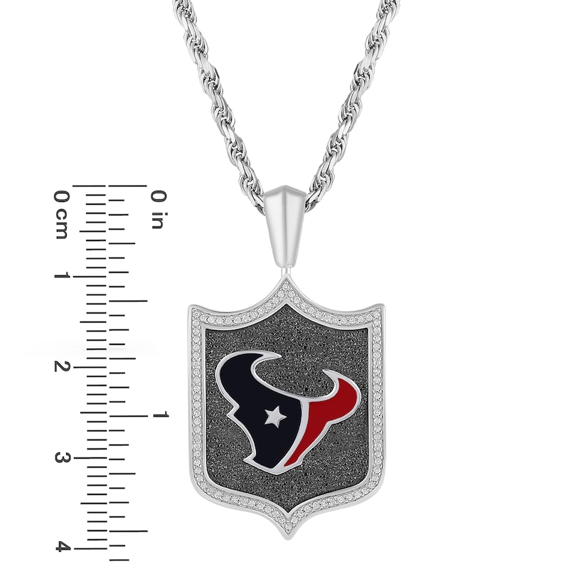 Main Image 3 of True Fans Houston Texans 1/5 CT. T.W. Diamond and Enamel Reversible Shield Necklace in Sterling Silver