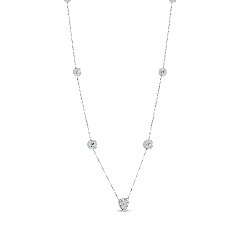 Main Image 2 of Diamond Halo Heart Center Station Necklace 1/2 ct tw Sterling Silver 18"