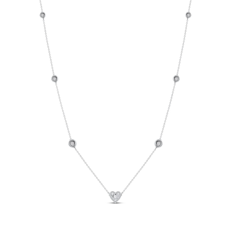 Main Image 3 of Diamond Halo Heart Center Station Necklace 1/2 ct tw Sterling Silver 18"