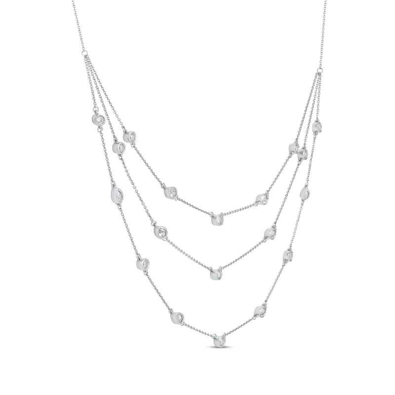 Main Image 2 of Pear-Shaped and Round-Cut Diamond Station Triple-Layer Necklace 1 ct tw 10K White Gold 16&quot;
