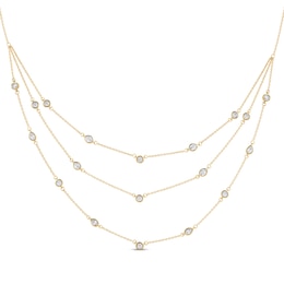Pear-Shaped and Round-Cut Diamond Station Triple-Layer Necklace 1 ct tw 10K Yellow Gold 16"