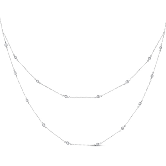 Diamond Station Layered Necklace 1 ct tw 10K White Gold 16"