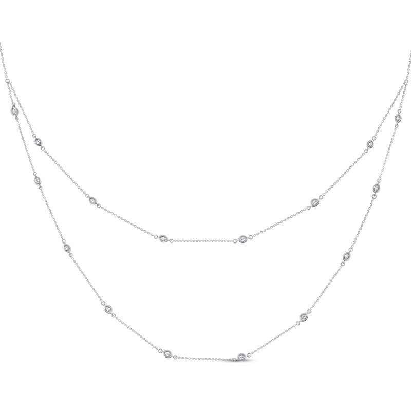 Main Image 1 of Diamond Station Layered Necklace 1 ct tw 10K White Gold 16&quot;