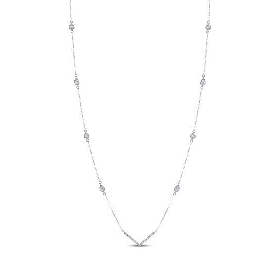 Pear-Shaped & Round-Cut Diamond Station Chevron Necklace 1/2 ct tw 10K White Gold 18"