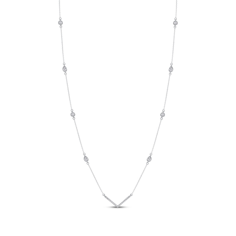 Main Image 1 of Pear-Shaped & Round-Cut Diamond Station Chevron Necklace 1/2 ct tw 10K White Gold 18"