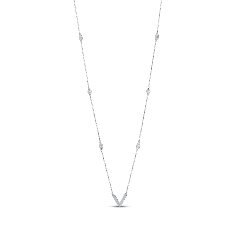 Main Image 2 of Pear-Shaped & Round-Cut Diamond Station Chevron Necklace 1/2 ct tw 10K White Gold 18"