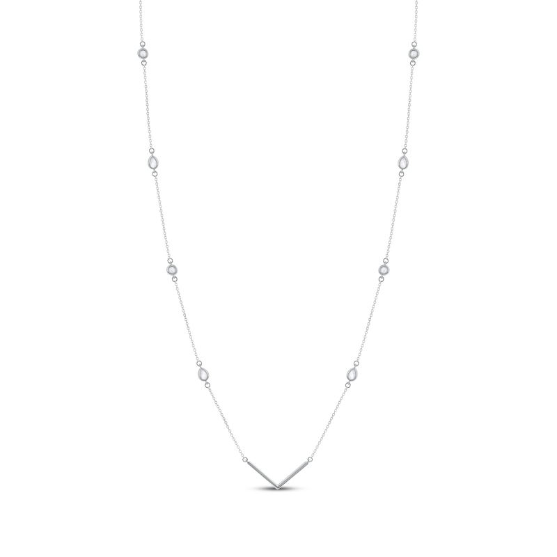 Main Image 3 of Pear-Shaped & Round-Cut Diamond Station Chevron Necklace 1/2 ct tw 10K White Gold 18"