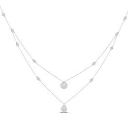 Diamond Station Layered Necklace 1 ct tw 10K White Gold 16"