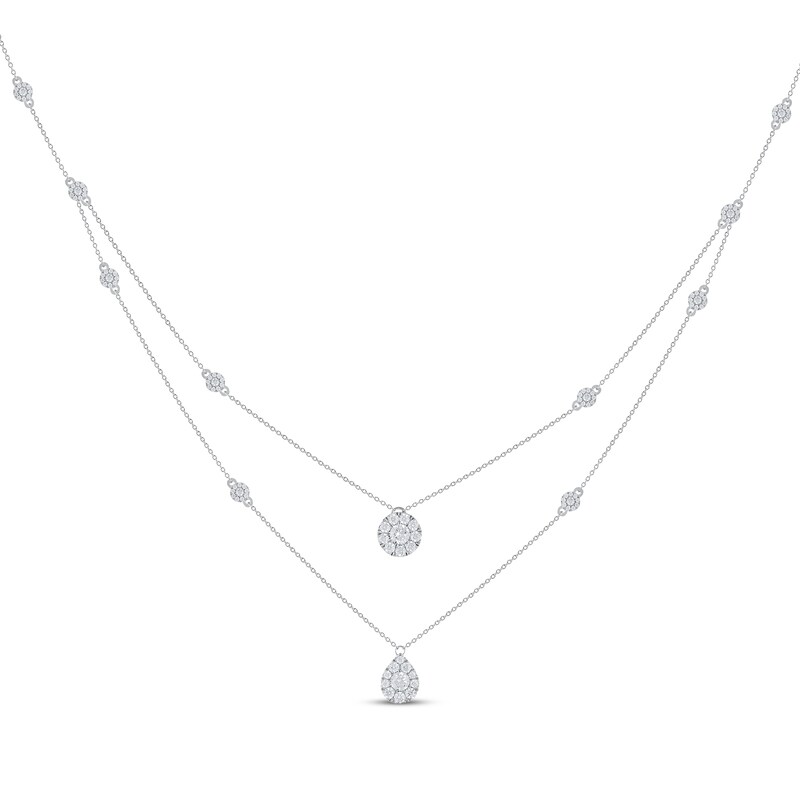 Main Image 1 of Diamond Station Layered Necklace 1 ct tw 10K White Gold 16&quot;