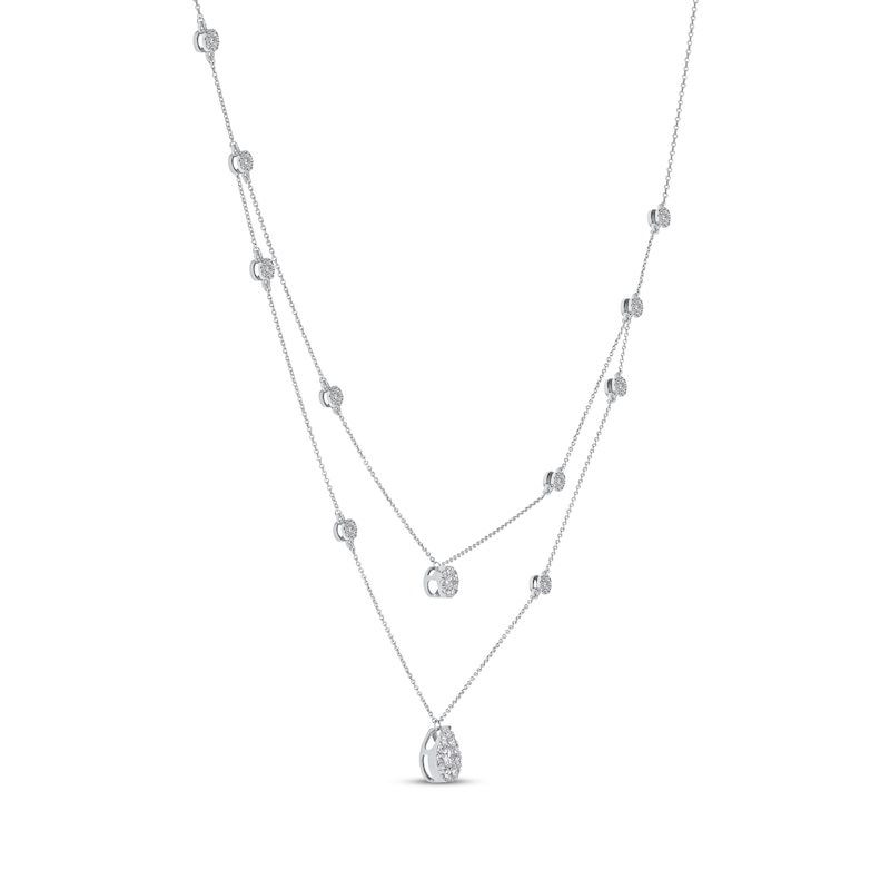 Main Image 2 of Diamond Station Layered Necklace 1 ct tw 10K White Gold 16&quot;