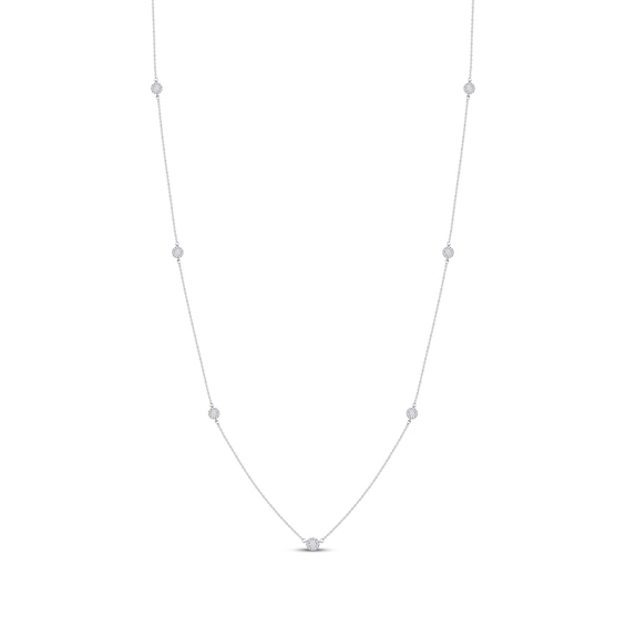 Diamond Halo Station Necklace 3/8 ct tw 10K White Gold 24"