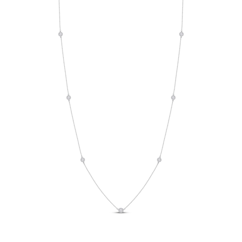 Main Image 1 of Diamond Halo Station Necklace 3/8 ct tw 10K White Gold 24"