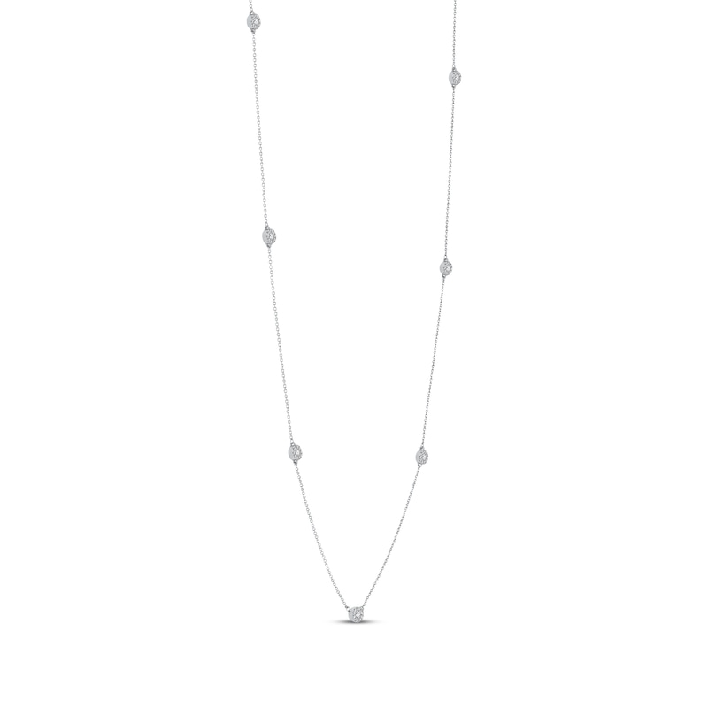 Main Image 2 of Diamond Halo Station Necklace 3/8 ct tw 10K White Gold 24"