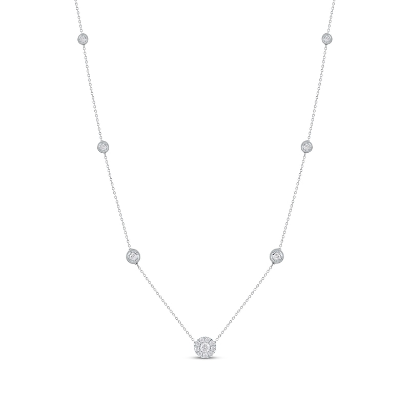 Main Image 1 of Diamond Halo Station Necklace 1/2 ct tw 10K White Gold 18&quot;