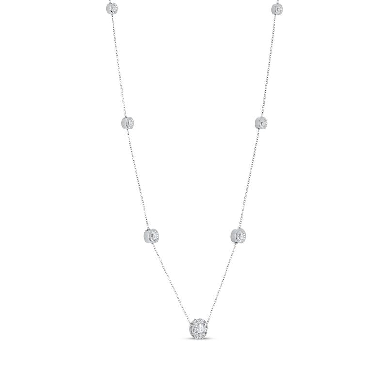 Main Image 2 of Diamond Halo Station Necklace 1/2 ct tw 10K White Gold 18&quot;