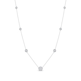 Diamond Halo Station Necklace 1/2 ct tw Sterling Silver 18"