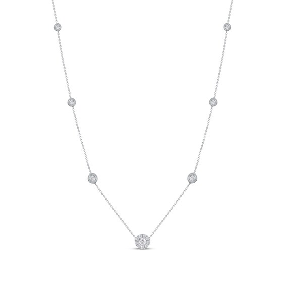 Diamond Halo Station Necklace 1/2 ct tw Sterling Silver 18"