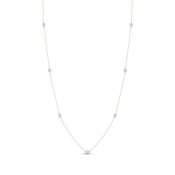 Diamond Halo Station Necklace 3/8 ct tw 10K Yellow Gold 24"