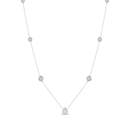 Diamond Halo Teardrop Center Station Necklace 1/2 ct tw Sterling Silver 18"