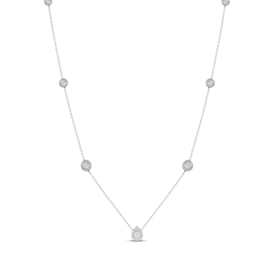 Diamond Halo Teardrop Center Station Necklace 1/2 ct tw Sterling Silver 18"