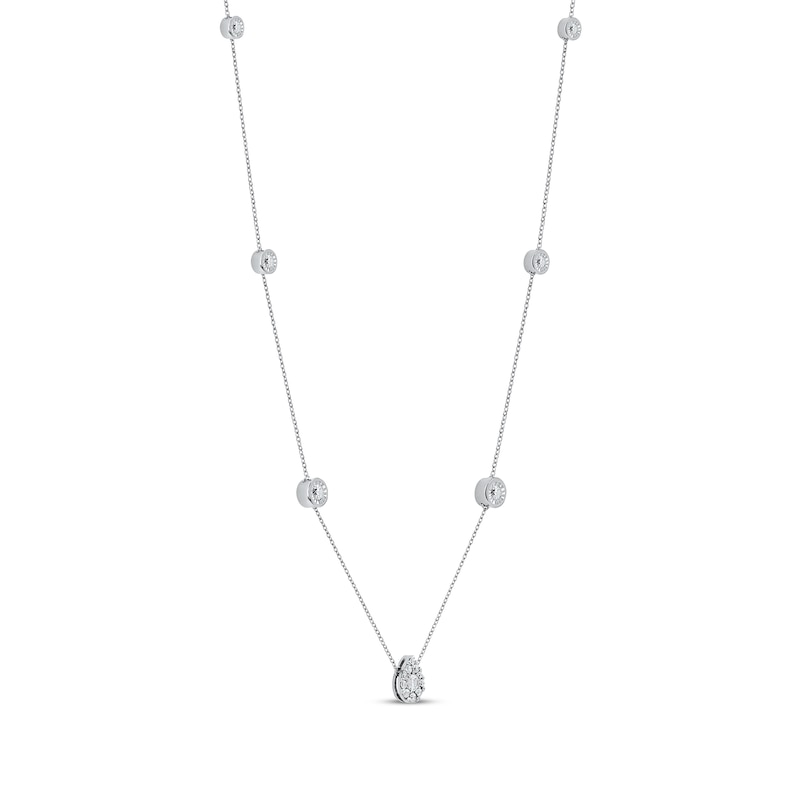 Main Image 2 of Diamond Halo Teardrop Center Station Necklace 1/2 ct tw Sterling Silver 18"