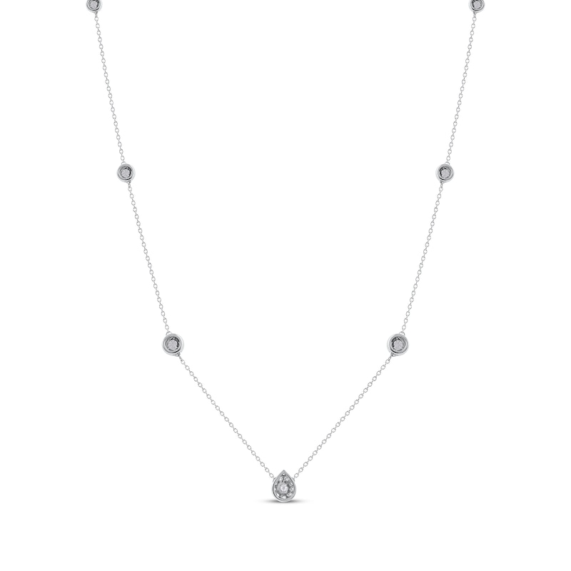 Main Image 3 of Diamond Halo Teardrop Center Station Necklace 1/2 ct tw Sterling Silver 18"