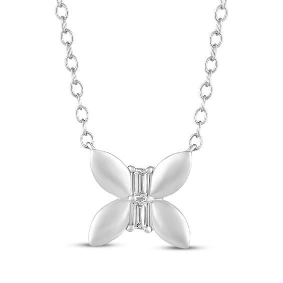 Baguette-Cut Diamond Butterfly Necklace 1/15 ct tw 10K White Gold