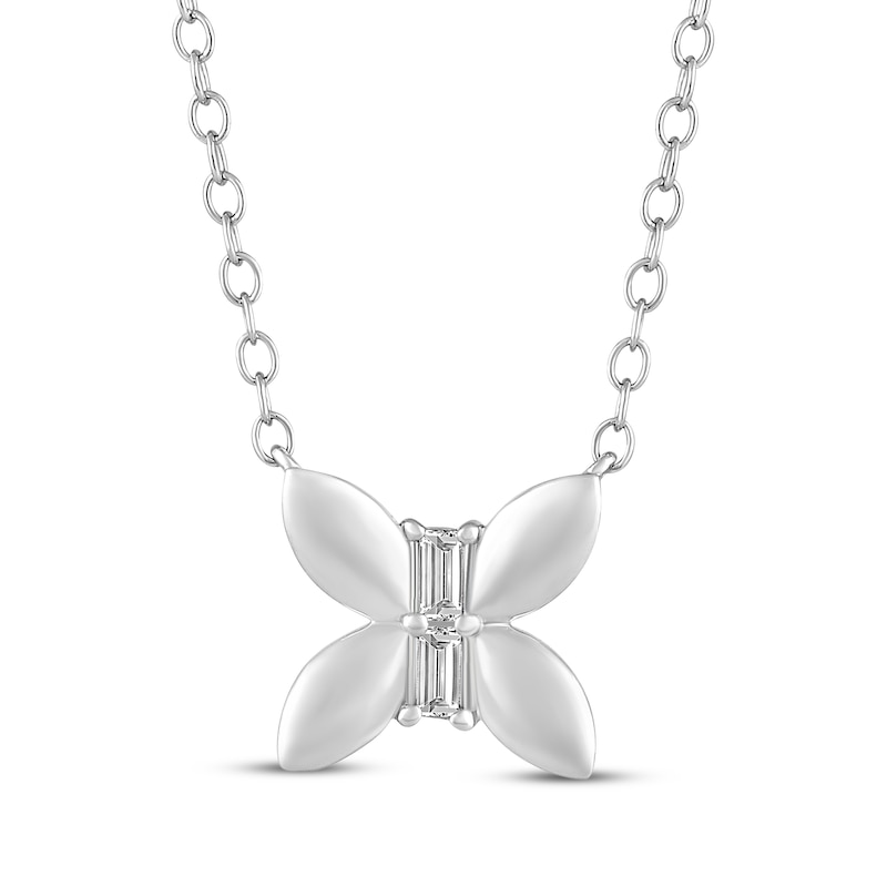 Baguette-Cut Diamond Butterfly Necklace 1/15 ct tw 10K White Gold
