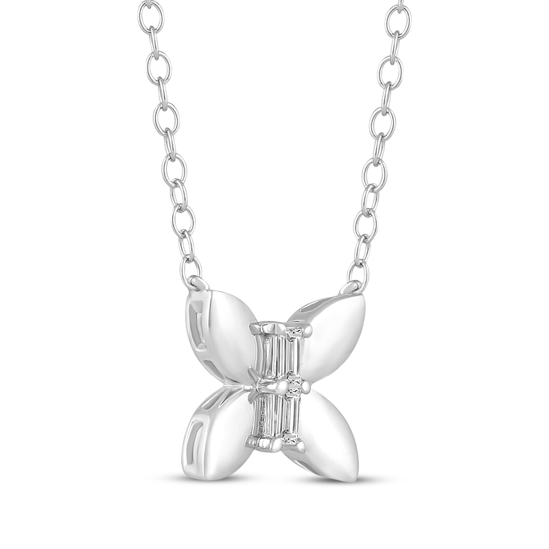 Baguette-Cut Diamond Butterfly Necklace 1/15 ct tw 10K White Gold