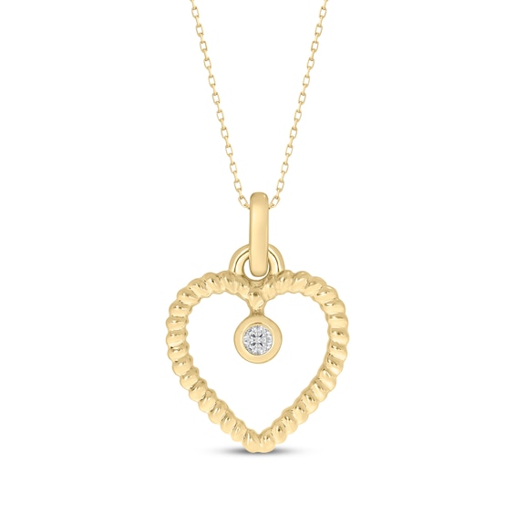 Diamond Accent Rope Twist Heart Necklace 10K Yellow Gold 18"