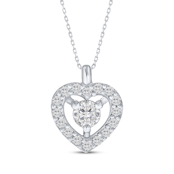 Diamond Heart Halo Necklace 1/8 ct tw Hollow Sterling Silver 18"