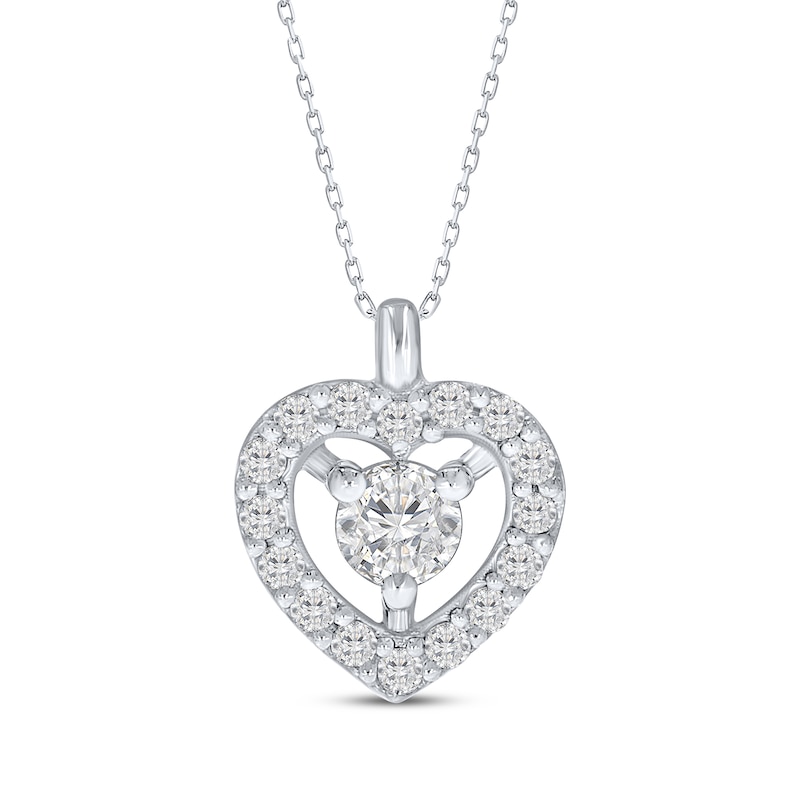 Main Image 1 of Diamond Heart Halo Necklace 1/8 ct tw Hollow Sterling Silver 18"