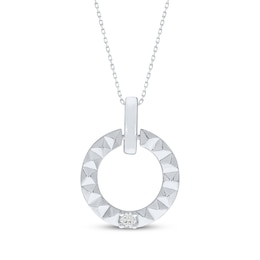Diamond Solitaire Eternity Circle Pyramid Texture Necklace 1/20 ct tw Sterling Silver