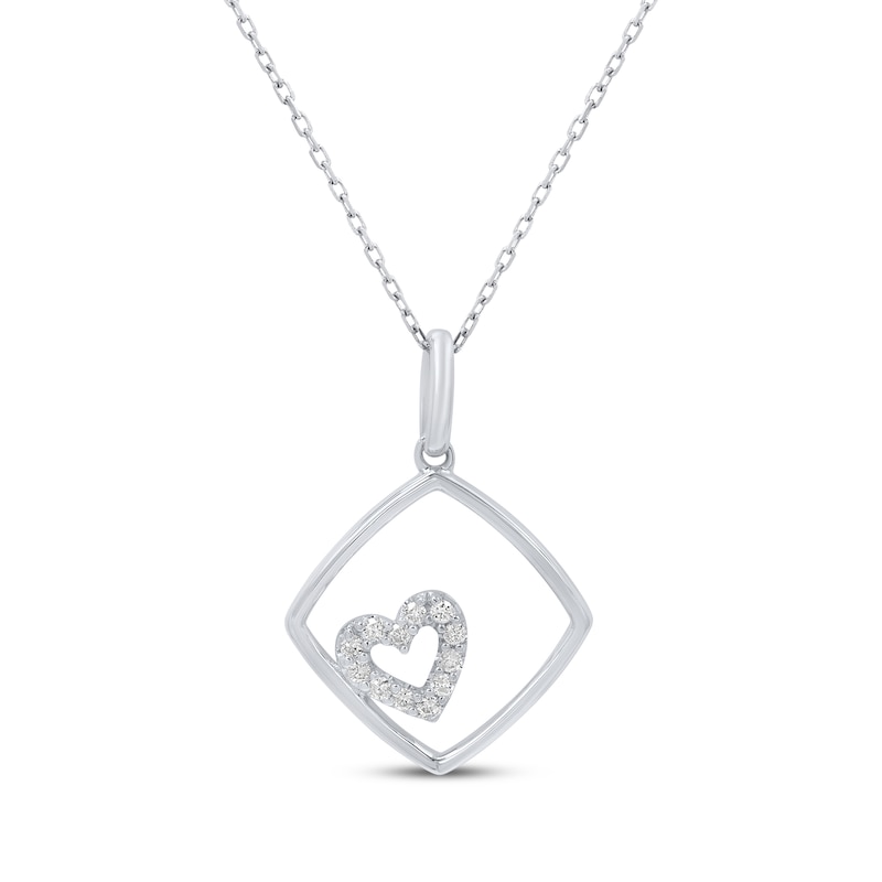 Main Image 1 of Diamond Heart Cushion Frame Necklace 1/10 ct tw Sterling Silver 18&quot;